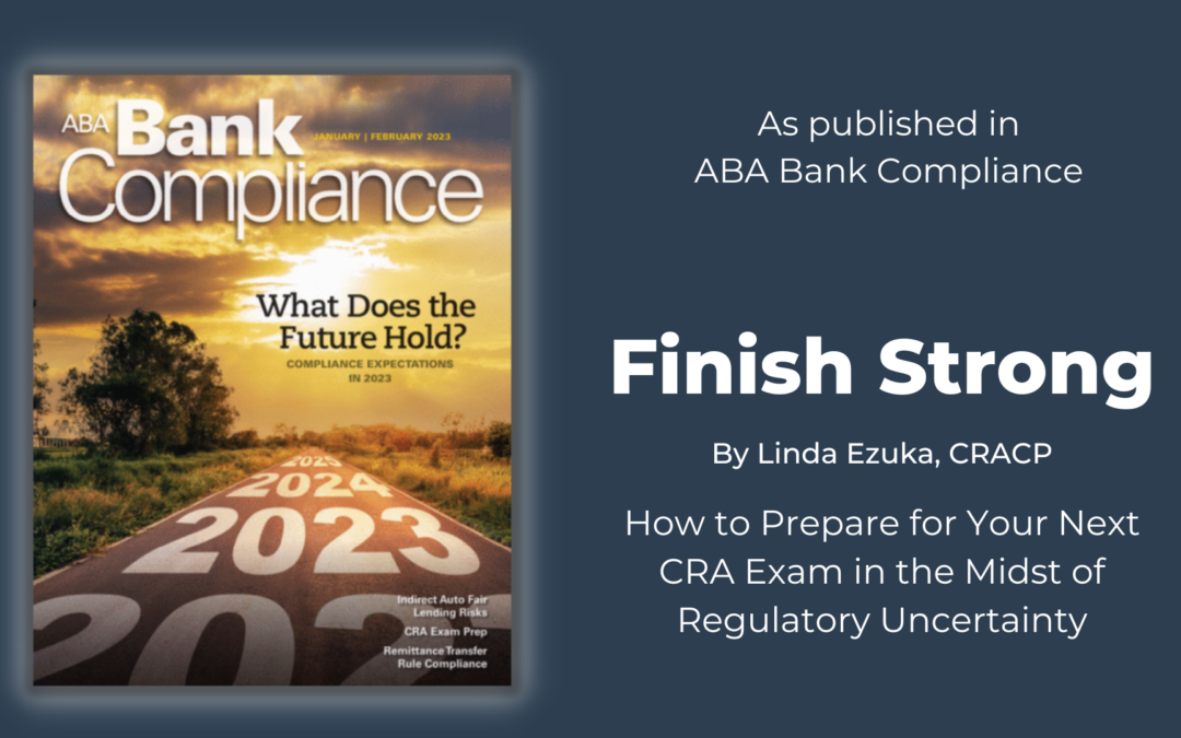 Finish Strong, as published in ABA Bank Compliance